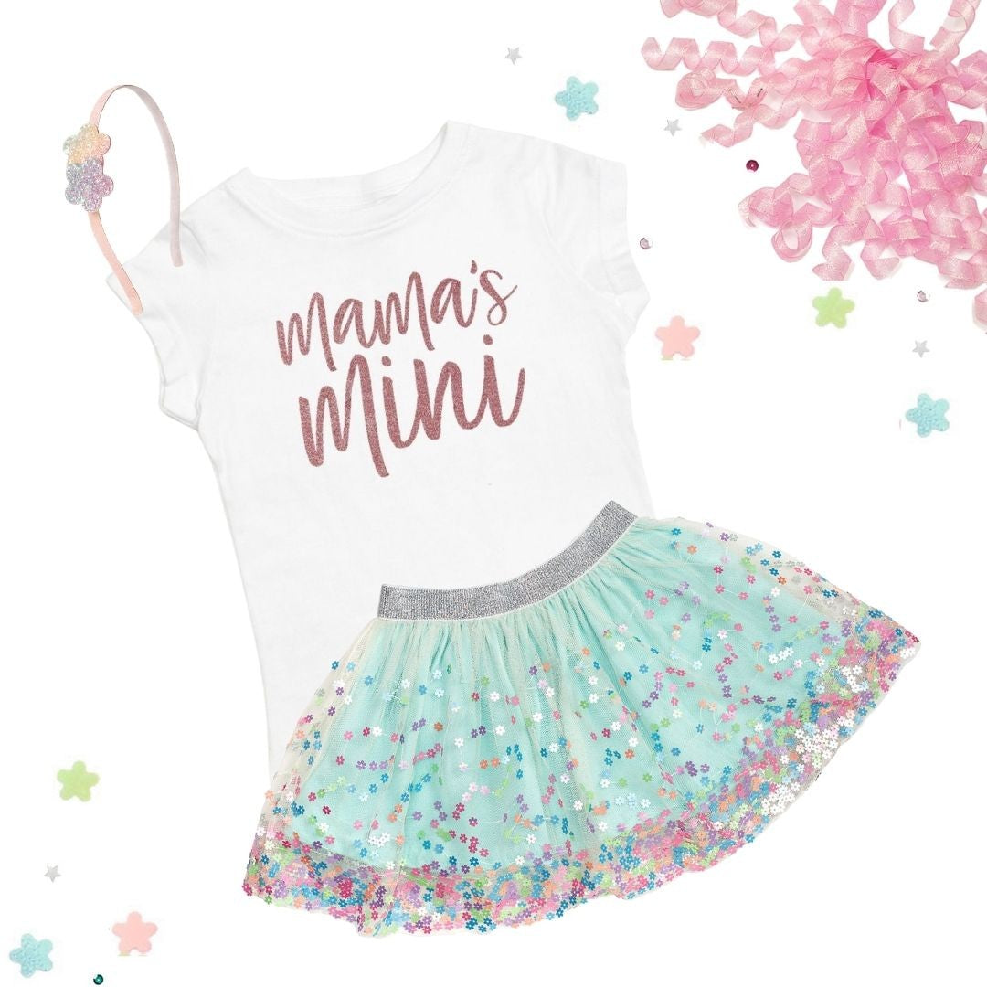Sweet Wink Girls Tutu Skirt - Aqua Confetti Flowers