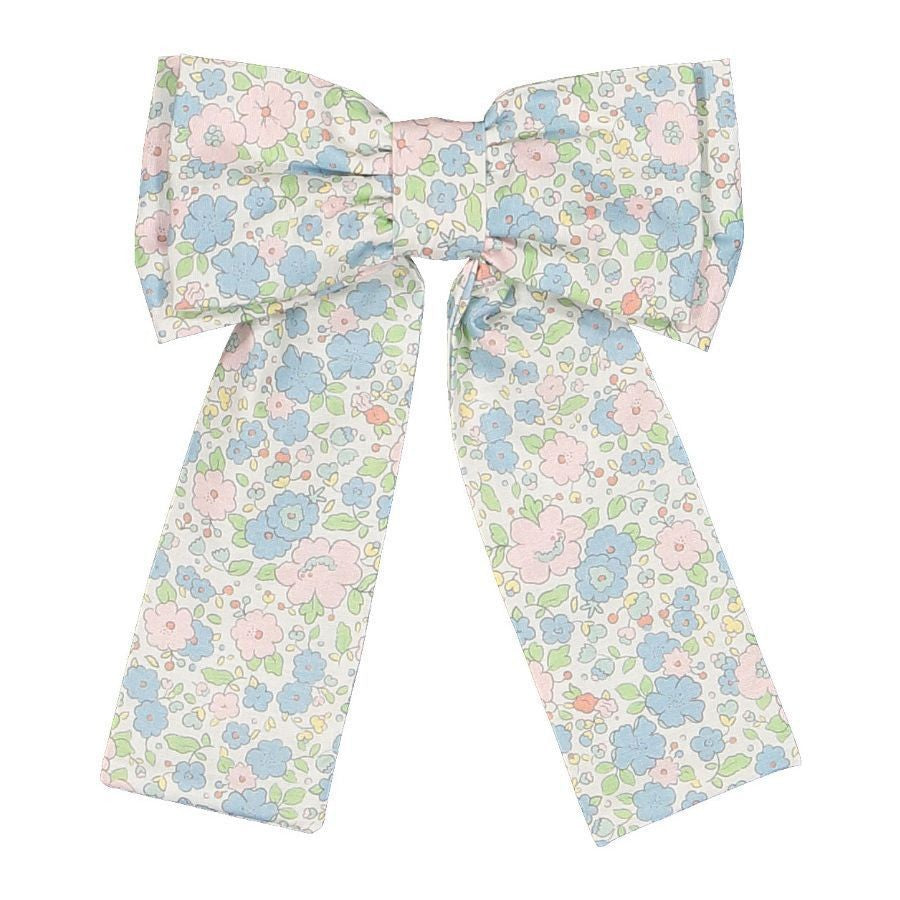 Sal & Pimenta Girls Big Hair Bow on Clip - Sprinkles Blue & Pink Floral