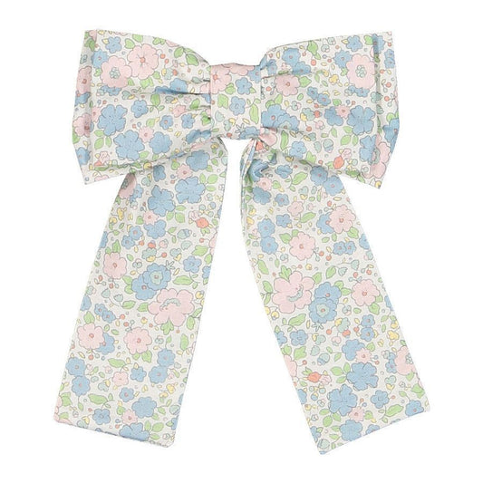 Sal & Pimenta Girls Big Hair Bow on Clip - Sprinkles Blue & Pink Floral