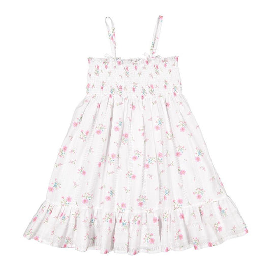 Sal & Pimenta Girls Smocked Dress - Hot Pink Bouquet Floral