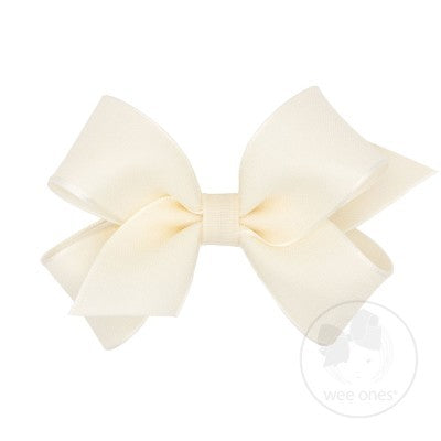 Wee Ones Girls Canvas Linen and Satin Overlay Bow - Antique White