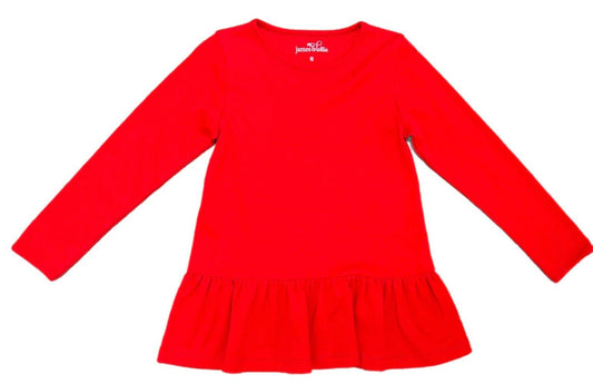 James & Lottie Girls Peggie Peplum Knit Top - Red