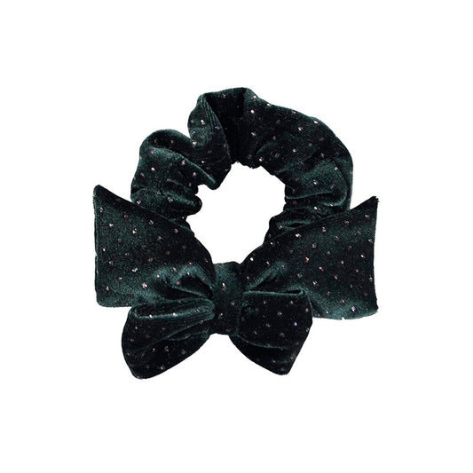 Abel & Lula Girls Hair Scrunchie - Velvet - Bottle Green with Glitter