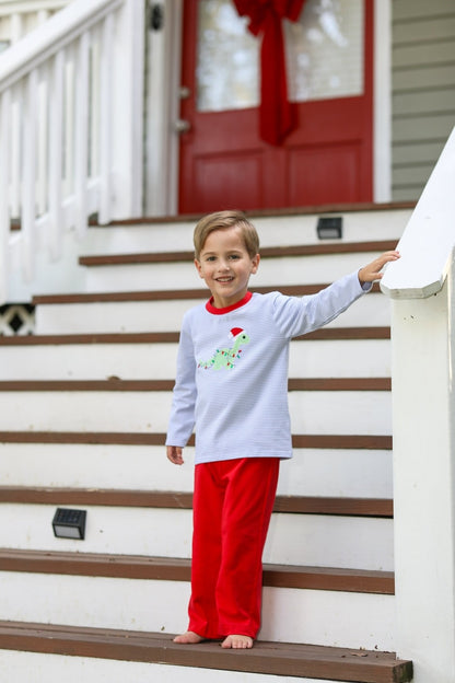 Trotter Street Kids Boys Red Pants Set - Christmas Santa Dino