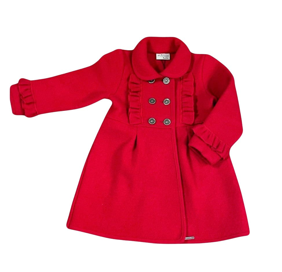 Marae Girls Dress Coat - Ruffle Front - Bow in Back - Red