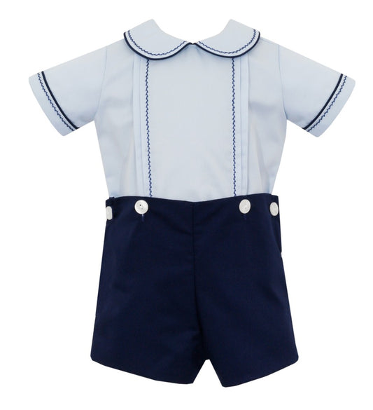 Anavini Couture Boys Dressy Navy / Light Blue Button On Outfit