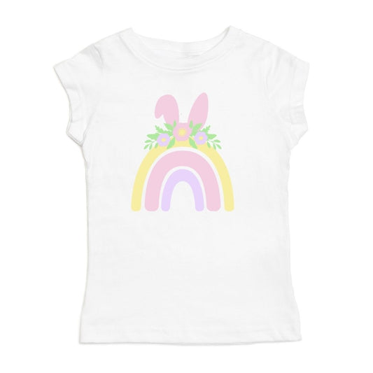 Sweet Wink Girls White Tee Shirt - Pink Easter Bunny Rainbow