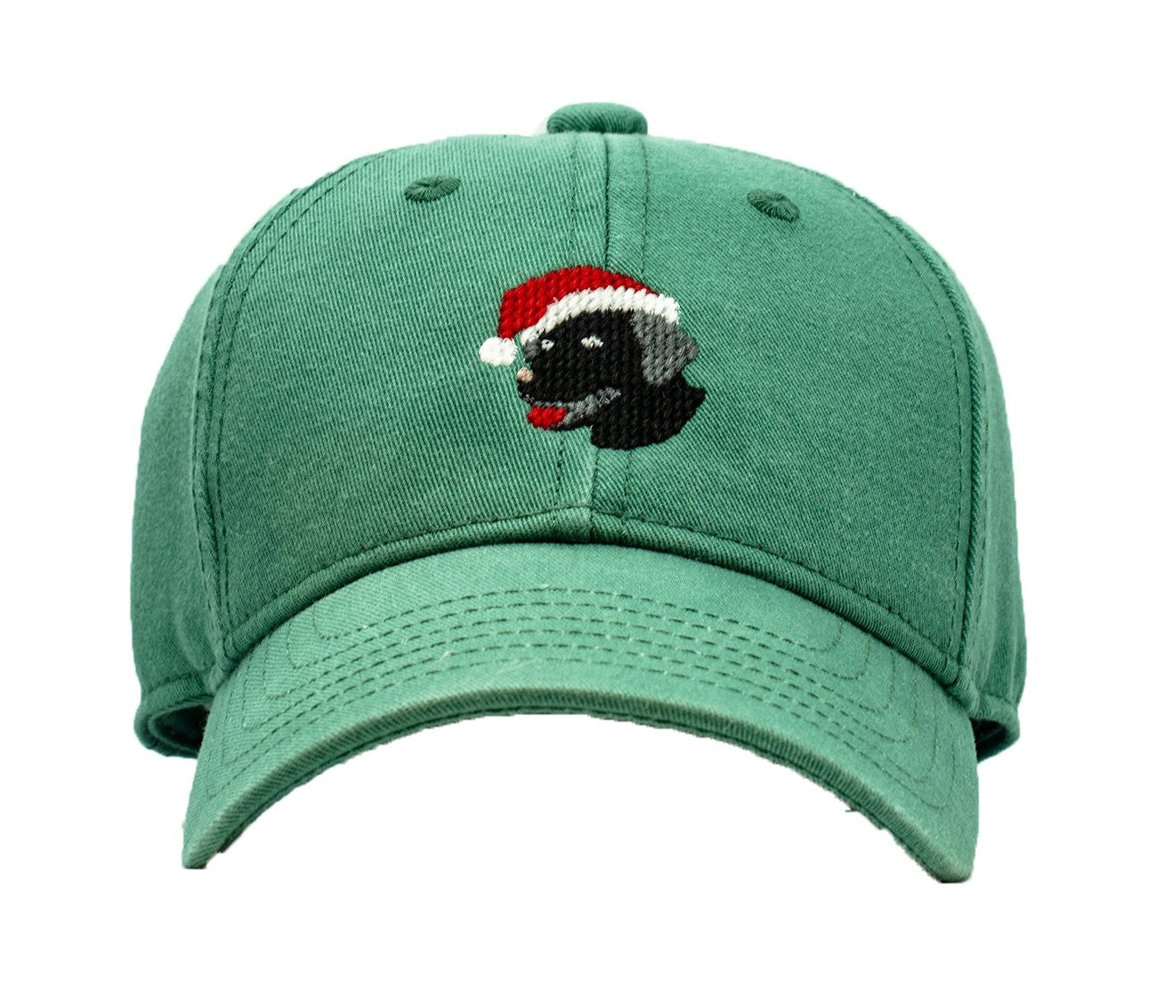 Harding Lane Kids Needlepoint Baseball Hat - Santa Black Labrador Lab Dog on Moss Green