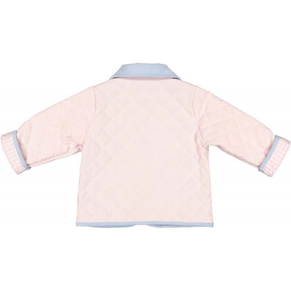 Sal & Pimenta Girls Quilted Corduroy Jacket Coat - Pink with Blue Trim