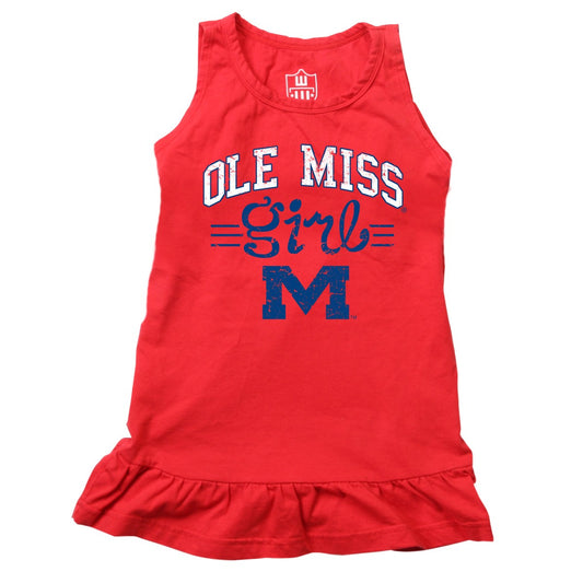 Wes & Willy Collegiate Girls Red Ole Miss Ruffle Tunic