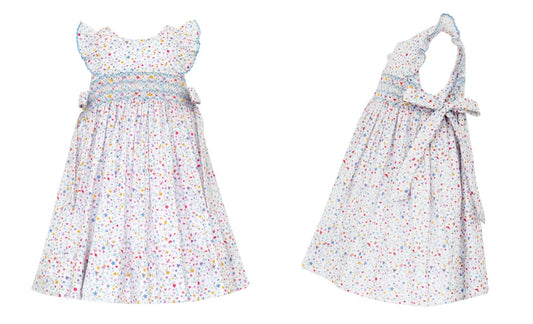 Anavini Girls Multi Color Liberty Floral Print Smocked Sun Dress - Side Bows