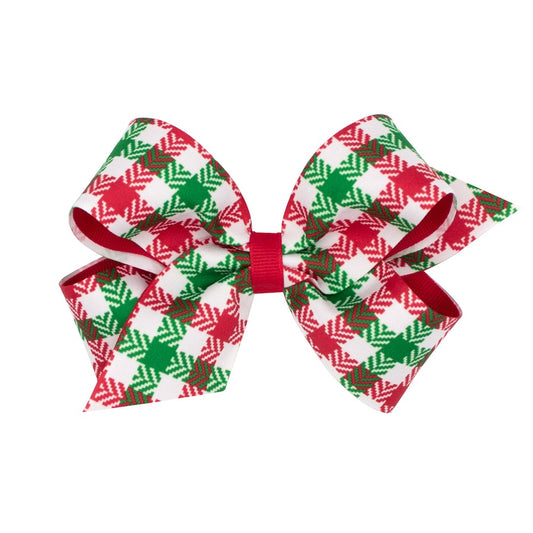 Wee Ones Girls Hair Bow on Clip - Red & Green Christmas Houndstooth Plaid