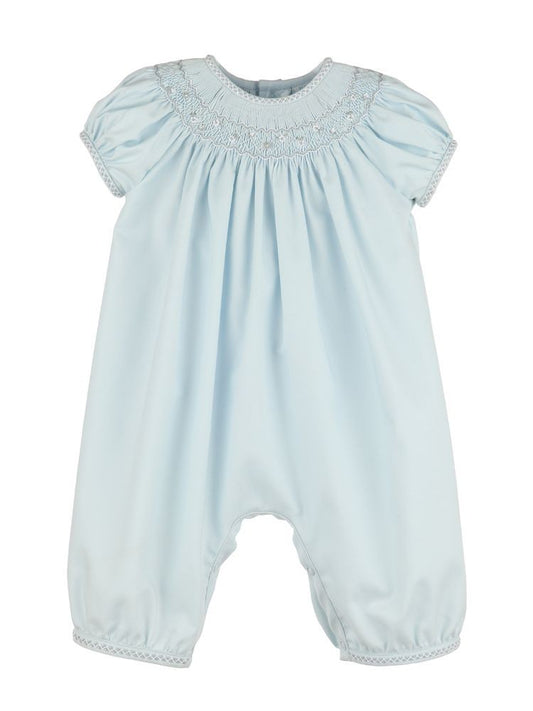 Luli & Me Baby Girls Classic Smocked Romper - Blue by Luli & Me