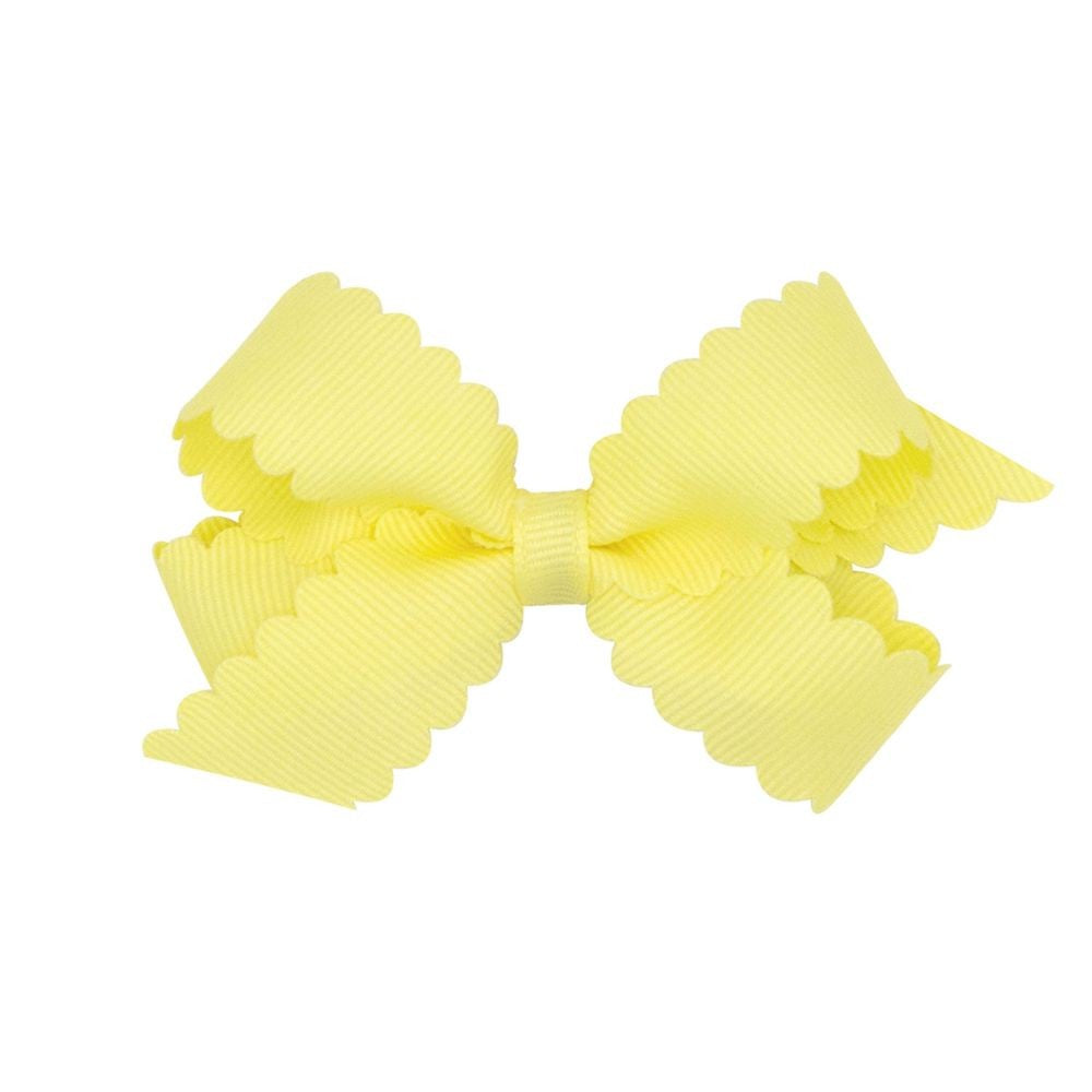 Wee Ones Girls Grosgrain Hair Bow on Clip - Scallop Edge - Yellow