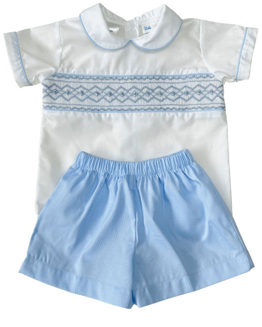 LuLu BeBe Toddler Boys Blue Drew Smocked Dressy Shorts Set by LuLu BeBe