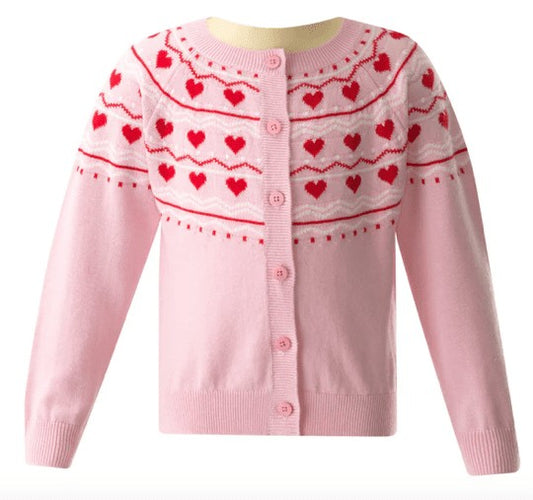 Rachel Riley London Girls Pink Hearts Intarsia Cardigan Sweater