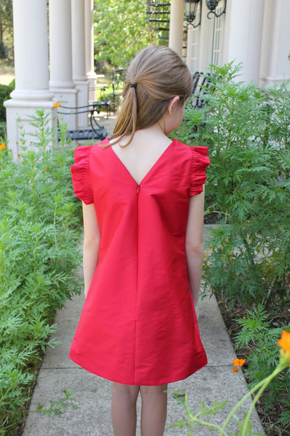 Susanne Lively Girls A-Line Christmas Dress - V-Back - Red