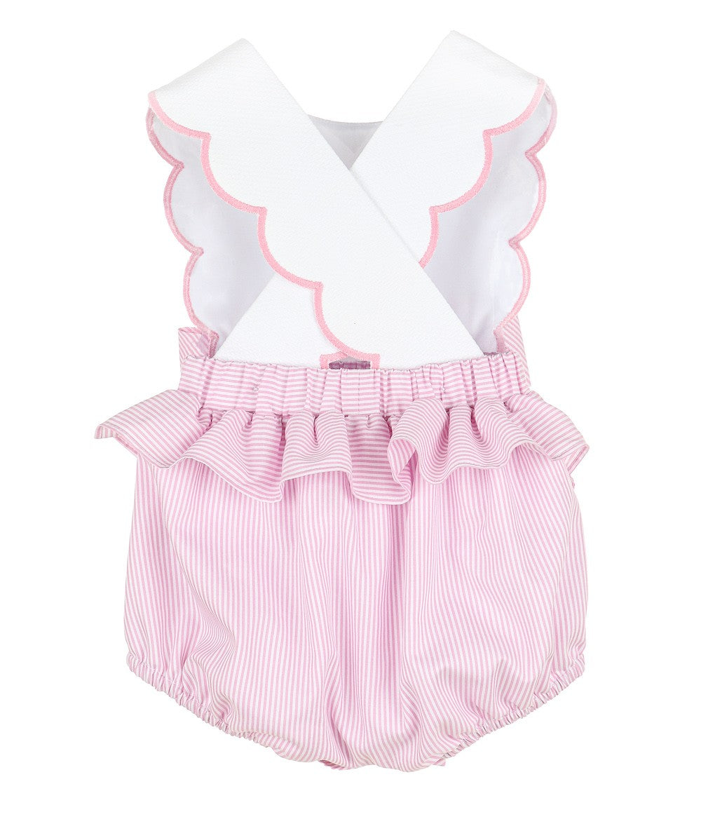 Sophie & Lucas Girls Lakeside Stripes Saylor Bubble with Bows - Scallop Cross Back - Pink