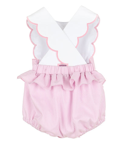 Sophie & Lucas Girls Lakeside Stripes Saylor Bubble with Bows - Scallop Cross Back - Pink