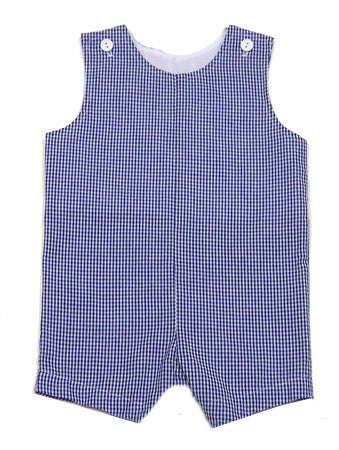 Funtasia Color Works Boys Seersucker Gingham Check Shortall - Navy Blue