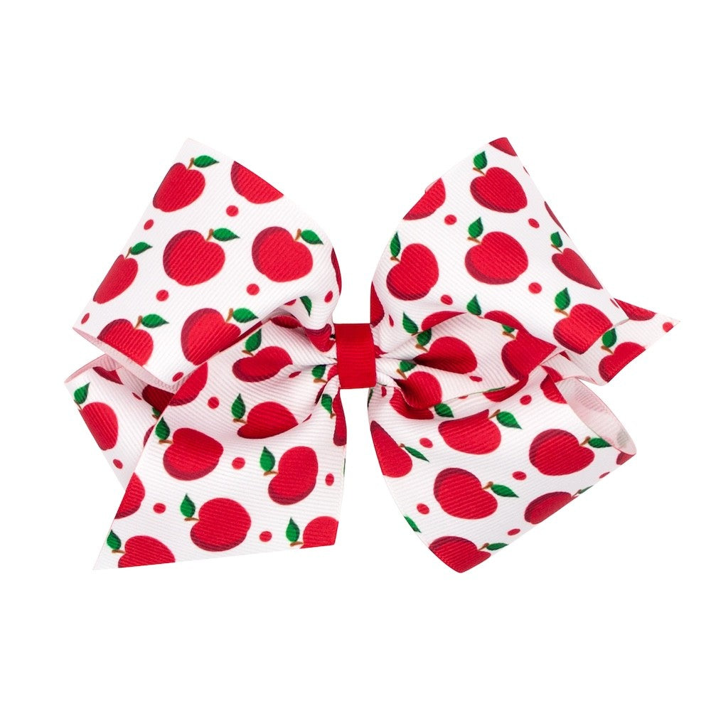 Wee Ones Girls Hair Bow on Clip - Red Apples Print