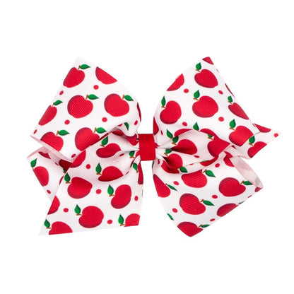 Wee Ones Girls Hair Bow on Clip - Red Apples Print