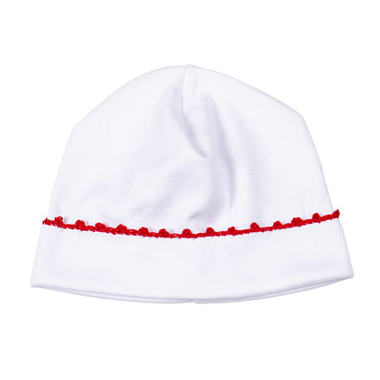 Magnolia Baby Holiday Baby Joy White Christmas Hat - Red Trim