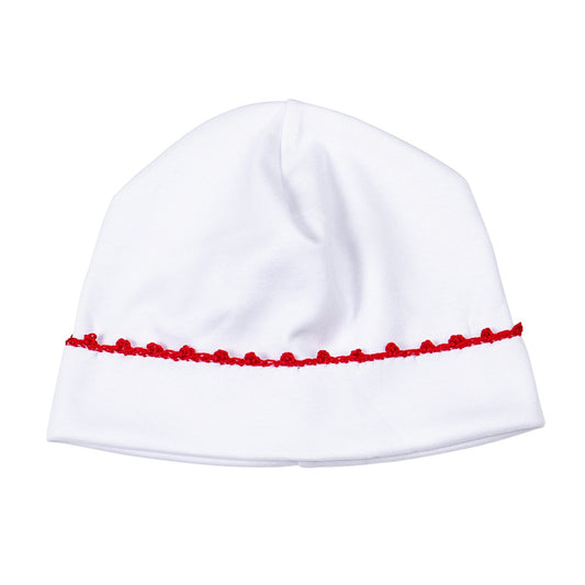 Magnolia Baby Holiday Baby Joy White Christmas Hat - Red Trim