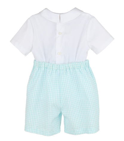 Luli & Me Baby / Toddler Boys Button On Set - Gingham - Aqua