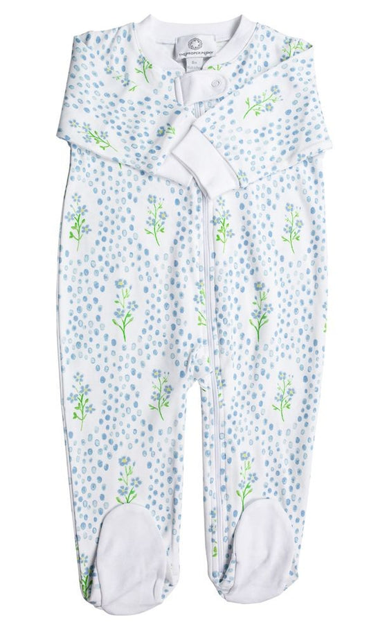 Proper Peony Baby Girls Blue Forget Me Not Zipper Footie