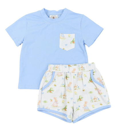 Cypress Row Boys Blue Easter Bunny Play Pocket Shorts Set