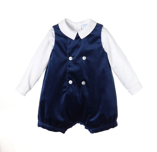 Luli & Me Baby / Toddler Boys Dressy Jon Jon with Shirt - Navy Blue Velvet