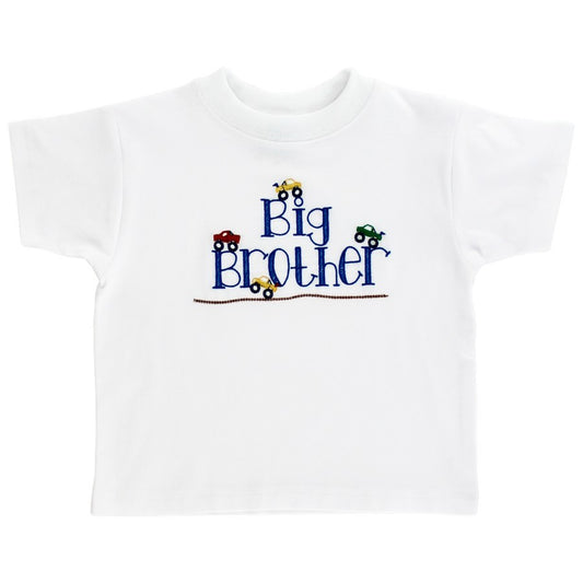 Bailey Boys White Short Sleeve Tee Shirt - Royal Blue Big Brother with Cars
