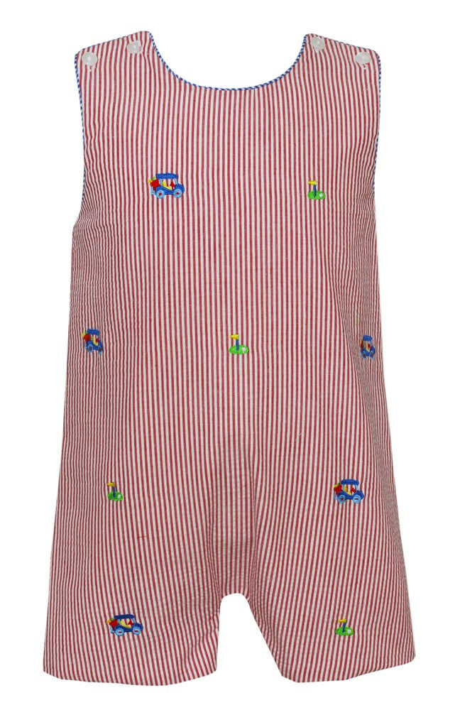Anavini Baby / Toddler Boys Red Stripe Seersucker Embroidered Golf Jon Jon