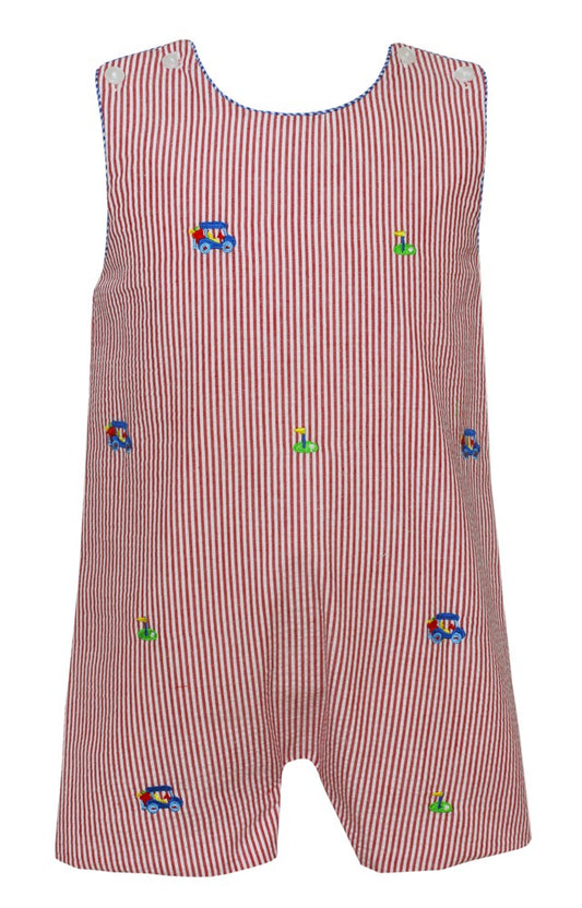 Anavini Baby / Toddler Boys Red Stripe Seersucker Embroidered Golf Jon Jon