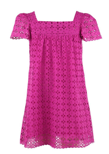 Luli & Me Gabby Girls Emma Eyelet Dress - Magenta Purple / Pink