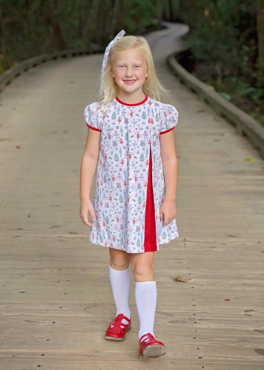 James & Lottie Girls Red Christmas Nutcracker Rosie Pleat Dress