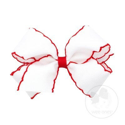 Wee Ones Girls Classic Moonstitch Bow - White with Red