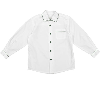 Sal & Pimenta Boys White Shirt - Long Sleeves - Green Piping