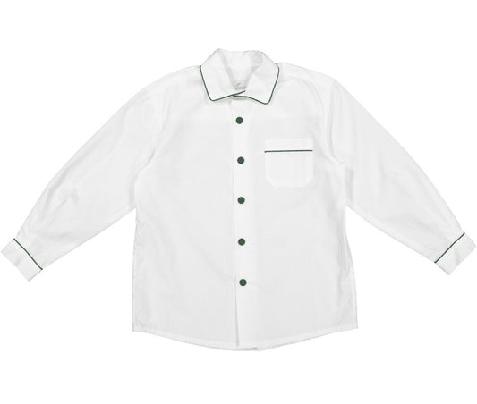 Sal & Pimenta Boys White Shirt - Long Sleeves - Green Piping