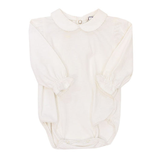 The Bailey Boys White Piped Blouse Onesie - Long Sleeves - Knit - Girls
