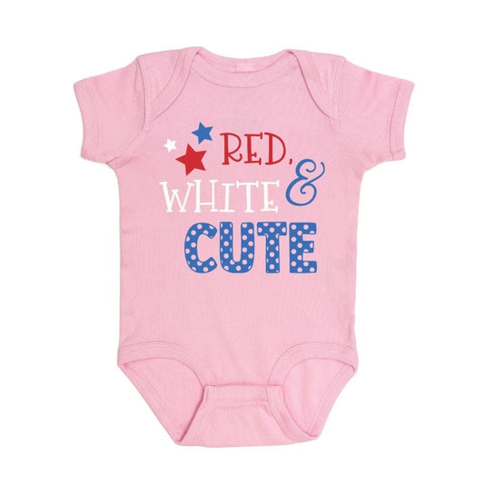 Sweet Wink Baby Girls Pink Onesie - Patriotic Red White & Cute!