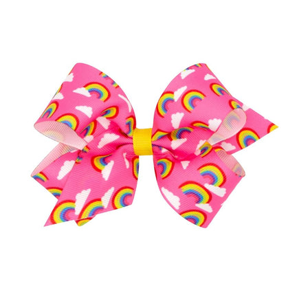 Wee Ones Girls Novelty Hair Bow - Rainbow Print - Hot Pink