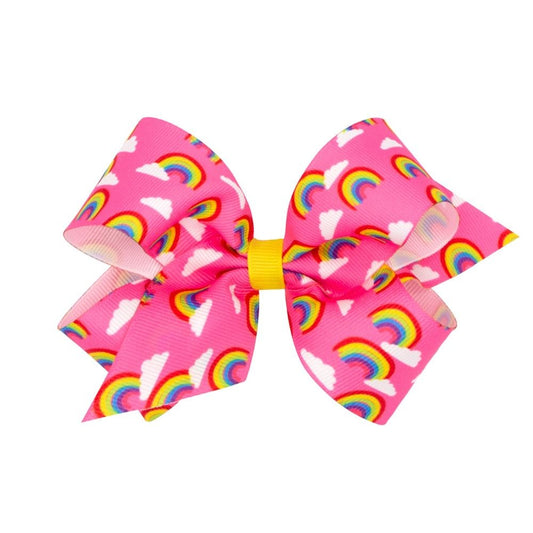 Wee Ones Girls Novelty Hair Bow - Rainbow Print - Hot Pink