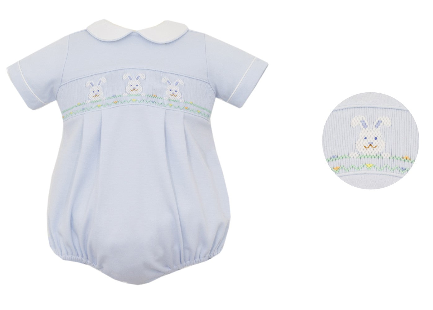 Petit Bebe Knits Baby Boys Smocked Bunny Face Light Blue Bubble