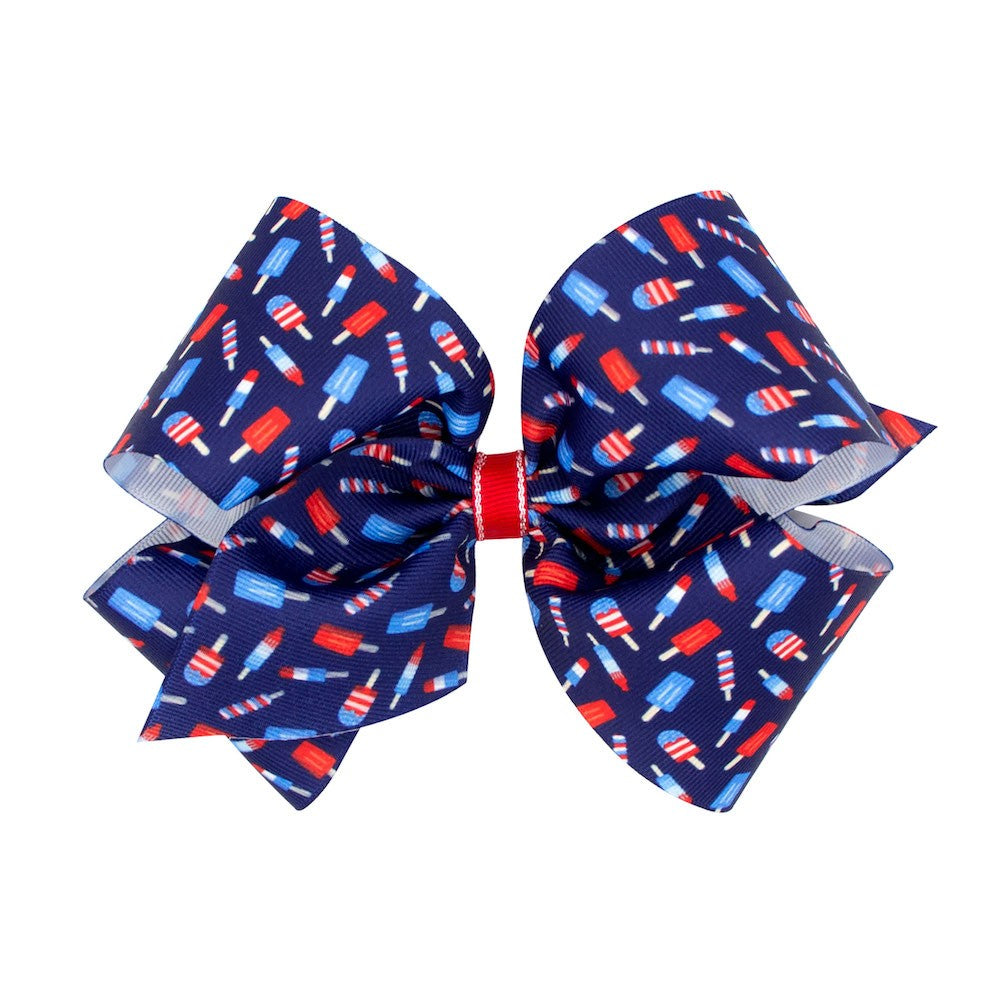 Wee Ones Girls Patriotic Hair Bow - Astro Pops on Navy Blue