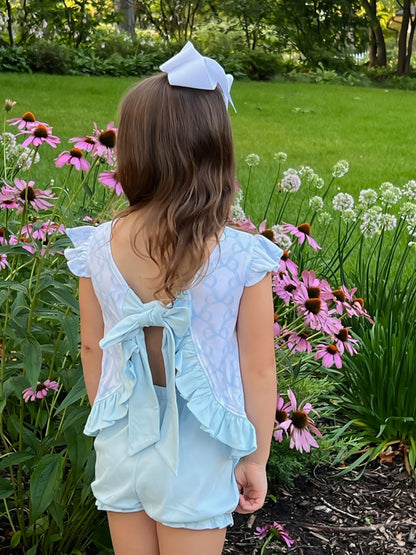 James & Lottie Girls Mae Bloomers Set - Blue Put a Bow on It Print