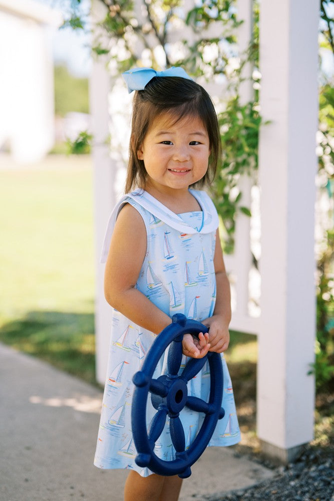 Proper Peony Pima Girls Blue Mariner Boats Sailor Collar Dress