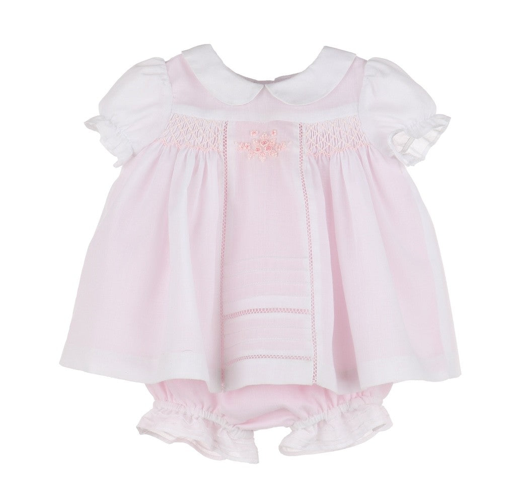 Luli & Me Baby Girls Boho Smocked Dress with Bloomers - Overlay on Pink