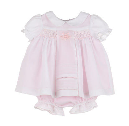 Luli & Me Baby Girls Boho Smocked Dress with Bloomers - Overlay on Pink